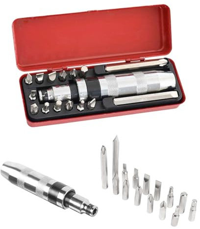 16 piezas Juego de destornilladores de impacto con adaptador de tornillo y 13 puntas intercambiables, Juego de destornilladores de trinquete, Juego Destornilladores Impacto, adecuado para automoción