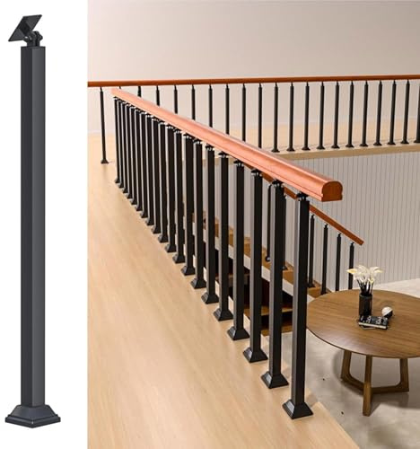 Kit de poteaux de balustrade noirs réglables – Balustre d'escalier carré avec support d'angle à 270° pour marches, porche et balcons – 85 cm