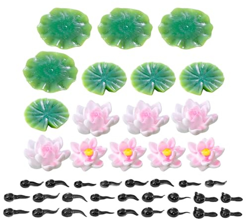 Milisten 1 Set Miniature Pond Accessories Artificial Lily Pads Lotus Mini Frog Statue Tadpole Figurines for Aquarium Fairy Gardens Outdoor Ponds Decoration