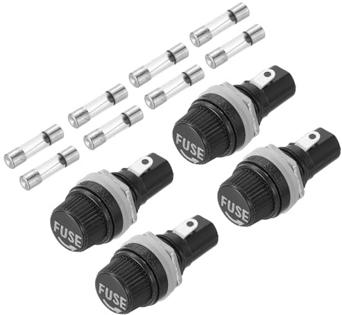 QUARKZMAN 4 Pcs Portafusibili Da Pannello 10/15A AC 125/250V 5 x 20mm | Con Terminali A Spina E Fili Presaldati E Fusibili A Vetro, A Vite