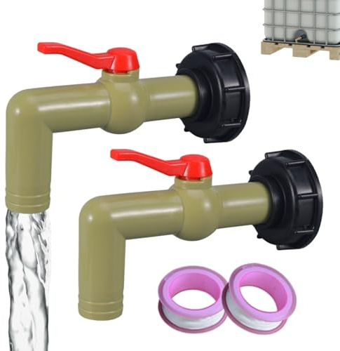 2 pièces de robinet de vidange IBC, robinet à boisseau sphérique de 1 pouce avec adaptateur filetage grossier S60x6 et tuyau de 32 mm, DN40/50, accessoires de réservoir IBC pour conteneur de 1000 L