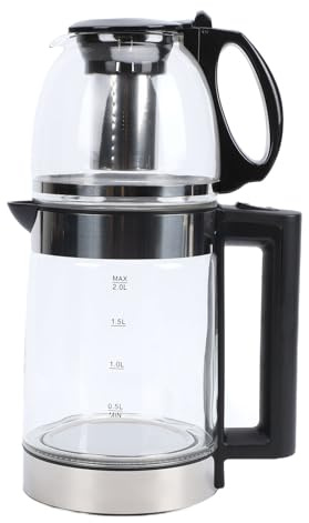 Bewinner Macchina Elettrica per tè Turco 2000 W a Ebollizione Rapida, Bollitore da 2 L e Teiera in Vetro Borosilicato da 0,8 L, Infusore in Acciaio Inossidabile, Anti-bruciatura, Spina Europea