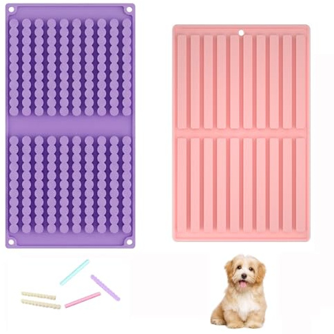 Xiciki 2 Stück Backmatte Hundekekse (26/24x17 cm), 20 Streifen Silikon Backmatten für Hundeleckerlies Wiederverwendbar Riegel Silikonform für DIY Hundekeks-Kausticks