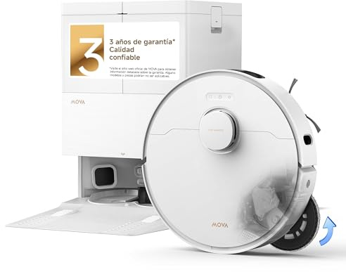 MOVA E50 Pro Ultra robotdammsugare med automatisk underhållsstation | 30 000 Pa sug, tvätt i varmt vatten 100 °C, självrengörande station, utdragbar mopp och trasselfri borste.
