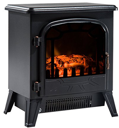 HOMCOM Camino Elettrico con Effetto Fiamma Regolabile Potenza 925W/1850W, 36 x 25.5 x 41.5cm, Nero