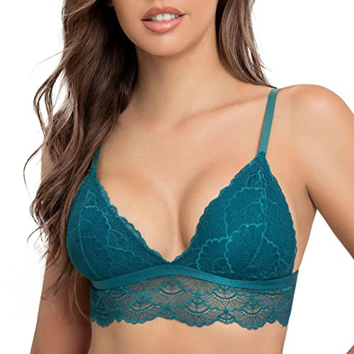 SHEKINI Bralette Mujer Sexy Sujetador Encaje Triangular Push Up Bra Lingerie Sin Aros Con Relleno Extraíble Largo Con Hebilla en la Espalda