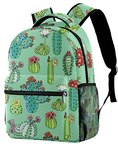 Lorvies Kakteen mit Blüten und Kaktus-Muster, lässiger Rucksack, Schulterrucksack, Büchertasche für Schule, Studenten, Reisetaschen