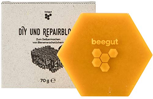 beegut DIY Bienenwachstuch Wachsmischung, 70g Bio Bienenwachsblock, Ganz einfach Bienenwachstücher selber machen oder auffrischen (Repairwachs)
