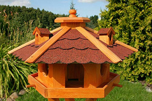 XXL Premium - Luxus Vogelhaus mit/ohne Solar/mit/ohne Ständer Holz Futterhaus Vogelfutterhaus Vogelvilla Modell 2020, : Rot ohne Solar