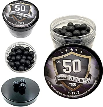 SSR 100 x S-Style Premium Quality Hard Mix Rubber Steel Balls 2.7 gr. Heavy Paintballs Reballs Powerballs for Shooting Training Home Self Defense Pistols in 50 Caliber Sfere in Gomma d'Acciaio calibr