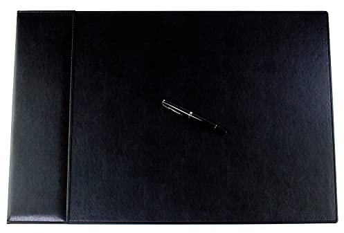 DELMON VARONE - personalisierbare Schreibtischunterlage mit Klappleiste 65 x 45 cm inkl. Block & Kalender 2026/2027 Lederimitiat Schwarz - Rutschfeste Kunstleder Schreibunterlage abwischbar