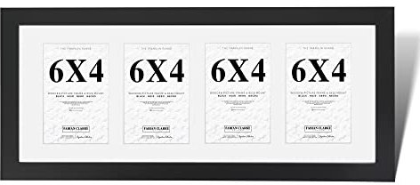 Fabian Clarke London® Modern Black 20x8 Picture Photo Frame with White Mount For Four 6x4 Photos Multi Aperture Wood Moulding