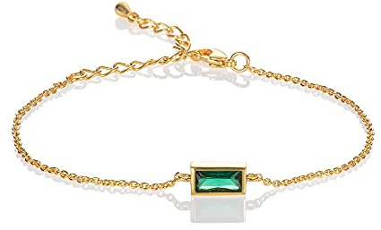 namana Zierliches Goldarmband für Frauen und Mädchen mit einem einfarbigen Stein, Goldarmbänder für Damen mit Steinen im Baguette-Schliff, legeres Goldarmband