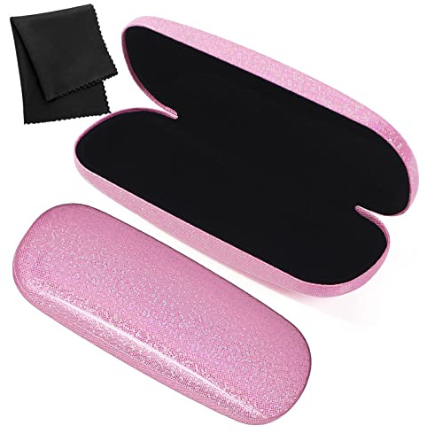 Yolev Hard Shell Eyeglasses Cases Glitter Case Unisex Glasses Case with Cleaning Cloth Sunglasses Case for Women Men