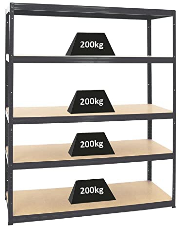PROREGAL Schwerlastregal Giant Elephant Schwarz 180x150x60cm Fachlast 200kg Kellerregal, Steckregal, Garagenregal, Lagerregal