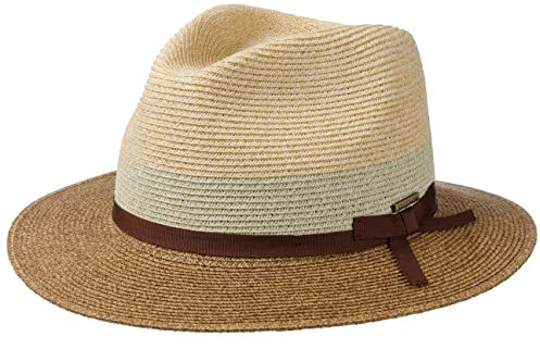 Stetson Contrast Brim Toyo Strohhut Naturfarbener Hut mit Schleife Eleganter Traveller Stil UV-Schutz Damen Herren Frühjahr Sommer Natur XXL (62-63 cm)