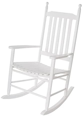 Spetebo Holz Schaukelstuhl mit Armlehnen - weiß - Klassischer Relax Schaukelsessel im Landhaus Stil - Vintage Schwingsessel Fernsehsessel Relaxsessel klassisch traditionell