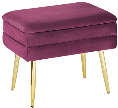 Bänk med Förvaring Sovrum Vardagsrum Sammetstyg Klädsel Guldben Burgundy Odessa
