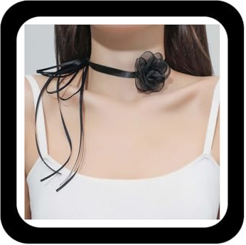 Wendalern Boho Samt Choker Halskette, Schwarz | Langes Band, Satin Blume Kragen, Kamelie Bogen, Samt Spitze, Für Frauen und Mädchen