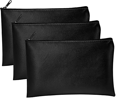 3 Stück Banktaschen aus Kunstleder 25 x 16 cm Geldtasche für A5 Dokumente Geldmappe für Business,Haushalt,Schule (Schwarz)