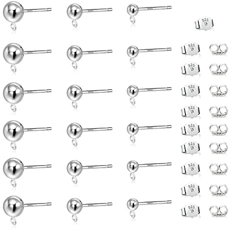18 stycken örhängen silver 925 gör ditt eget örhängen set, allergivänliga örhängen med ögla, 22 stycken örhängeproppar fjärilslås för DIY-örhängen smyckestillverkning