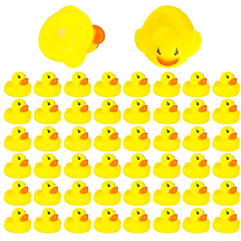 DERAYEE 50 unidades de mini patitos de baño flotantes amarillos juguetes de baño juego clásico patitos chirridos para niños ducha cumpleaños artículos de fiesta