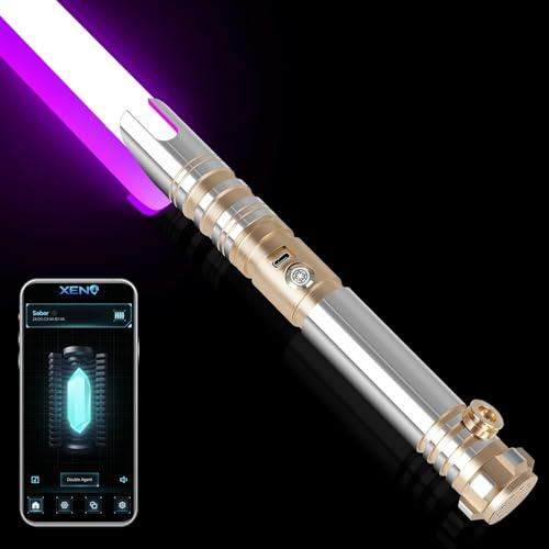 ELESKOCO Duell-Lichtschwerter Smooth Swing 16 RGB Farben Lichtschwert - Motion Control Metallgriff 16 Modus-Sounds FX Lightsaber für Erwachsene, 41in Volle Größe, USB-Aufladung, Gold