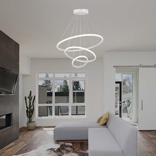 V-TAC VT-7816 Lampadario LED a sospensione 3 cerchi sospesi 32W in metallo dal Design Moderno 60 * 100cm Coloro bianco 3000K - 8018