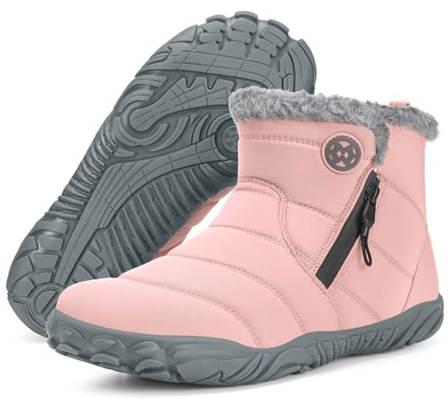 Sisttke Bottes et Boots Barefoot Homme Femme Hiver Bottine de Neige Minimalistes Chaussures d'hiver Chaudes, Rose, 41 EU