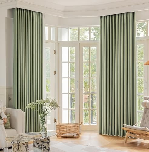 Whoiy Matcha Grün Vorhänge Verdunkelung Einfarbig mit Ösen 2 Stück, Fenster Gardienen Curtains Polyester Moderne Jacquard Wohnzimmer Verdunkelungsvorhang, H 214 x B 96 cm(Höhe x Breite)