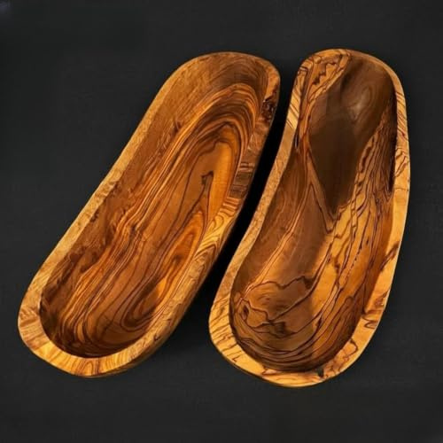What the Art!® Olive Wood «Long Snackys» | Set Olivenholz Servierschalen | Handarbeit | ca. 24-25 x 8-9 cm | Snackschalen - Brotschalen