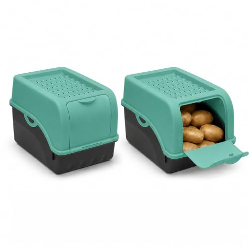 ARTECSIS® 2 x caja para patatas con tapa 4 kg (verde menta), almacenamiento de verduras y alimentos con 6 etiquetas