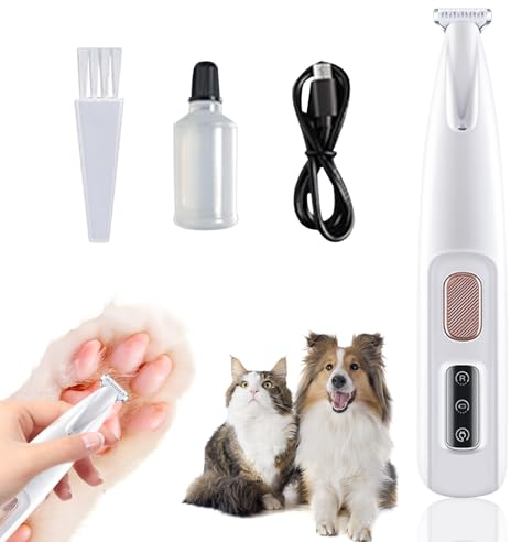 Haustierhaarschneider mit LED Licht,Pfotentrimmer für Hunde,Leise Hundeschermaschine,Kabellos Hund Pfoten Trimmer,Profi Hundetrimmer,Wasserdichte Aufladbare Haustierrasierer für Hunde und Katzen (A)