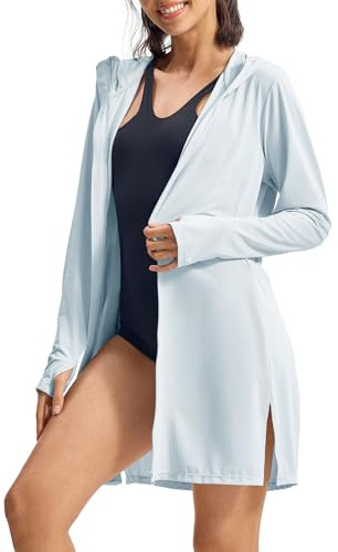 Rdruko Women's Beach Cover Ups UPF 50+ Lightweight Sun Protection Long Jacket Swim Bathing Suit Cover Ups for Women SPF Long Hoodie （Light Blue，Large）