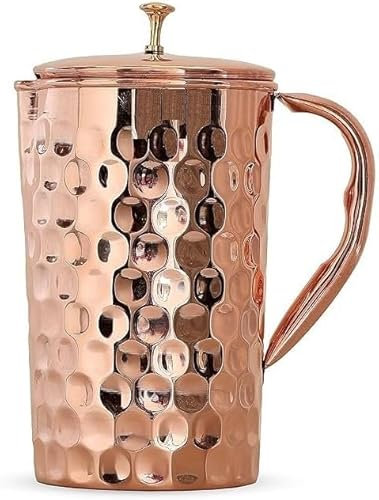 Pure Copper Hammered Diamond Designed Water Jug With Lid Drinking Water Storage Pitcher For Home, Office And Travel- Pack Of 1 Copper Jug (1500 ML)