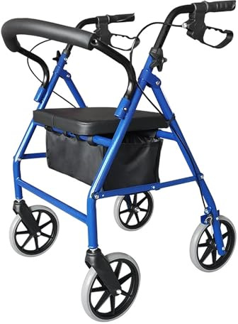 Rollator Pieghevole a Quattro Ruote, Deambulatore Rollator Leggero Con Sedile Imbottito, Borsa Per Il Trasporto E Freni Bloccabili, Pneumatici Privi Di Pressione, Altezza Regolabile Per Anziani