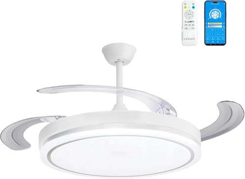 LEDUNI Ventilador de Techo LED con Aspas Retráctiles 66W (Blanco Olga)