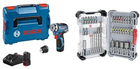 Bosch Professional 12V System Akku Bohrschrauber GSR 12V-35 FC (inkl. 2x Akku GBA 3.0Ah, Schnellladegerät) + 35x Extra Hard Schrauberbit‑ und CYL-3 Bohrer-Set (197 x 110,5 mm)