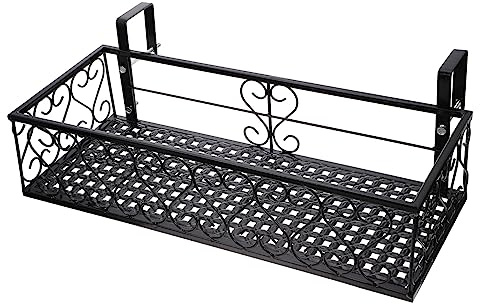 GALPADA Railing Plant Pot Rack Hanging Flowerpot Shelf for Balcony 6.5cm Wide Rail Black 50x20x12cm Outdoor Window Suspension Flower Stand