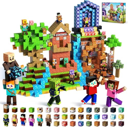 Magnetic Blocks with 6 Magnetic Action Figures - 210PCS Magnets Building Blocks Cubes, Stacking Tiles STEM Montessori Sensory Toys for Kids Boys Girls Ages 3 4 5 6 7 8 9 10 Birthday Gifts