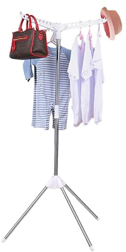 Syengery Séchoir À Linge Pliable en Métal Trépied, Etendoir Parapluie pour Repassage, Porte-vêtements en Acier Inoxydable pour Intérieur Et Extérieur