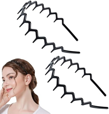 YAZWUR 2er Set Zickzack-Stirnbänder Kunststoff Haarkamm-Stirnband Haaraccessoires für Frauen und Männer beim Gesichtwaschen (2 Schwarz)