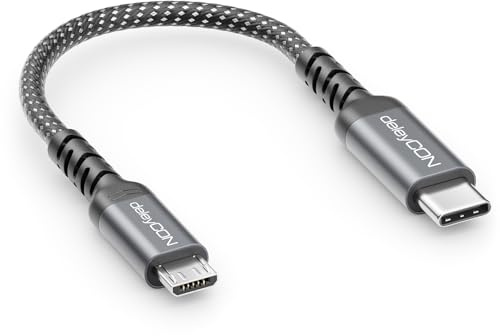 deleyCON 0,15m USB-C auf Micro USB Kabel Ladekabel Datenkabel | Kurzes 15cm, für Micro USB Geräte, PS4 Controller, Handy, Smartphone, Tablet, Kamera usw.
