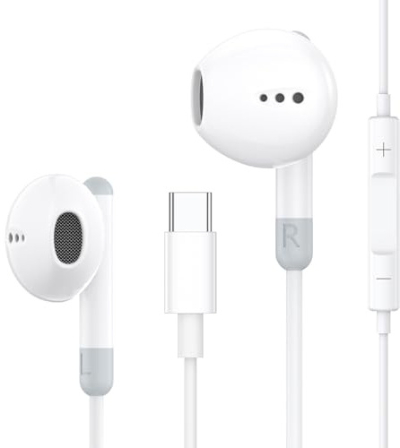 Lryg Écouteurs Intra Auriculaires, Écouteurs Filaires USB Type C avec Micro et Contrôle du Volume, HiFi Stéréo Ecouteurs avec 15 16 17 Plus Pro Max, Galaxy S25 S24 S23 S22 S21 Ultra, Android, Hua-wei