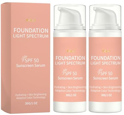 Colour Changing Liquid Foundation, SPF 50, Facial Makeup Base, High Corrective Capacity, Makeup Coverage, Long-Lasting Waterproof and Sweatproof, Suitable for Many Skin Types, 30G (2 PCS)