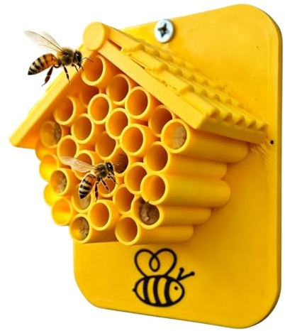 Litet bi hus , dekorativt trähotell, 10 x 6 tum (10 x 6 tum) sustainable habitat med mjuk byggnad, pollinator sanctuary, trädgårdsväsentlighet med modern stil, utomhusskydd för bakgårdar orchard