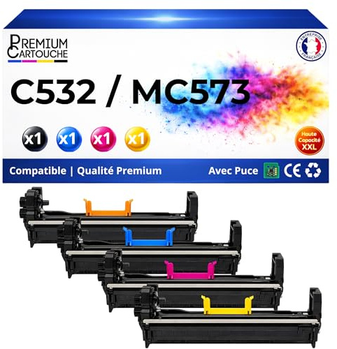 Pack 4 Tambours Image 46484108 46484107 46484106 46484105 Compatible pour Oki C532dn C542dn MC573dn MC563dn ES5432 ES5442 Noir Cyan Magenta Jaune avec Puce 30000 Pages