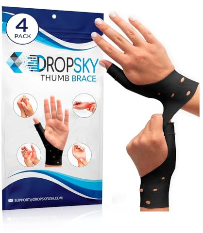 Dropsky Thumb Brace 4 Pack – Waterproof Thumb Splint with Gel Pad for Carpal Tunnel, Arthritis & Trigger Finger Relief – Adjustable Compression Wrist Stabilizer for Left & Right Hand - Black