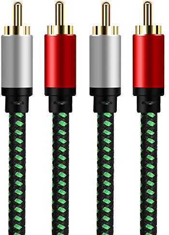 Cavo Audio RCA 10M Oro-Placcato, 2 Maschio a 2 Maschio, Stereo Con PVC Sgusciato e Nylon Treccia, per CD, DVD, Home Theater, TV, Altoparlanti, Amplificatori