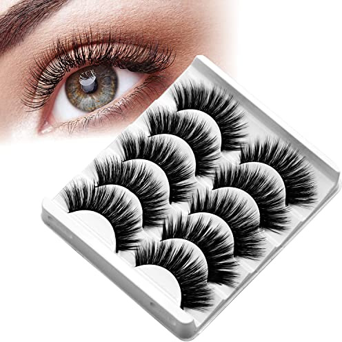 Eruinfang Falsche Wimpern, 5 Paare künstliche wimpern, 3D Natürlich Schwarz Lange Falsche Wimpern Pure Handgemacht Wiederverwendbare Fake Wimpern